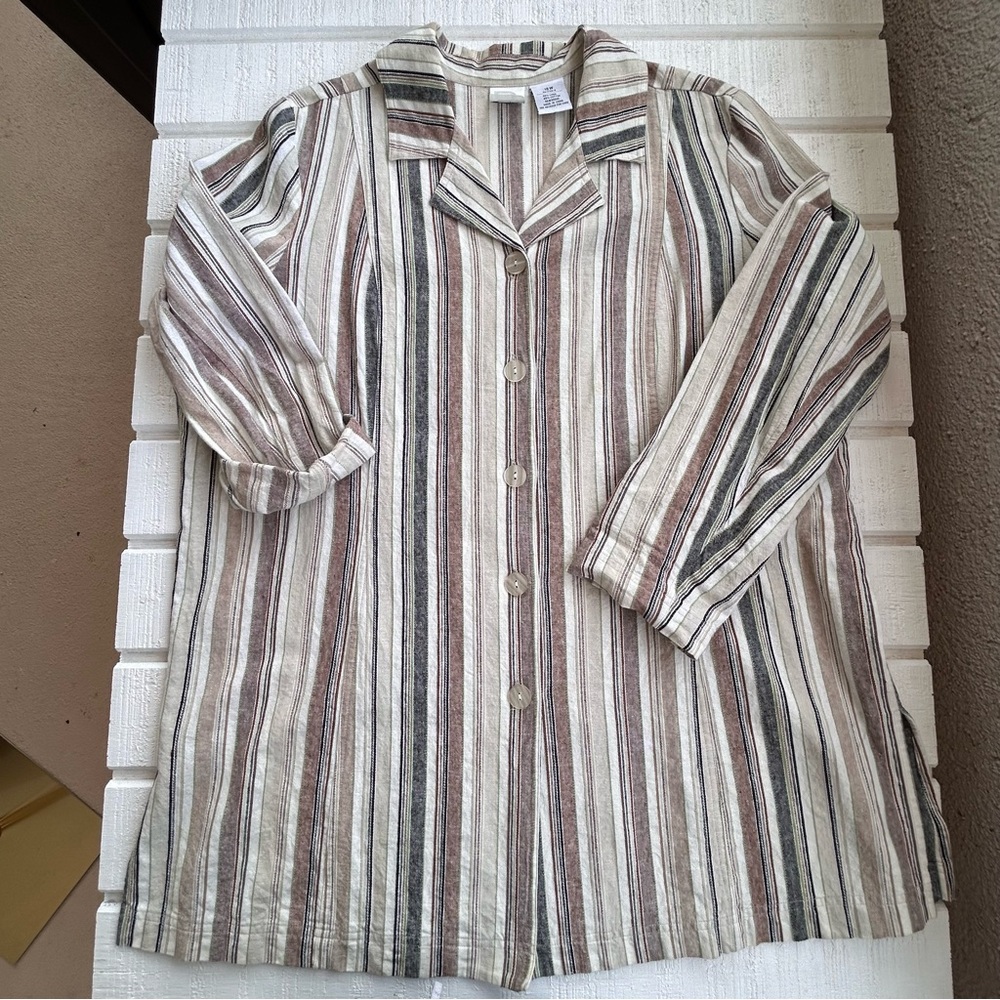 Roaman’s Brand Linen Jacket Vertical Stripe Tan/Cream Size 18W